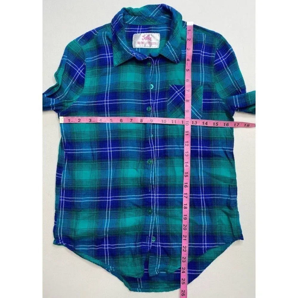 2 Ct Justice Girls Plaid Button‎ Down Tops Pink White  & Green Blue Sz 18 20